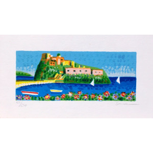 Mimmo Sciarrano - serigrafia - Ischia il castello